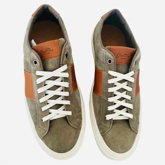 Good Man Brand Men’s Sneakers 9.5 Army Green Suede Brown Leather Low Top Italian - Picture 4 of 10